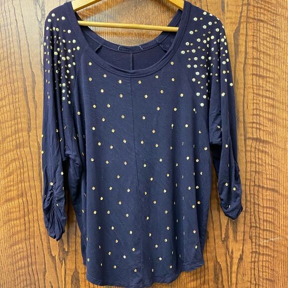 PLUM slinky wide scoop neck gold sequined tunic top - Picture 1 of 4